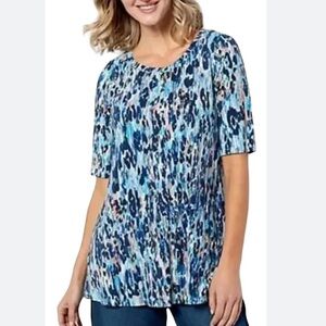 Logo by Lori Goldstein Women's Blue Patterned Top sz Med